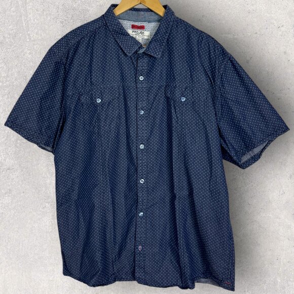 Projek Raw Short Sleeve Shirt Mens Size XXL Blue Printed Button Down Pockets Top - Picture 9 of 10